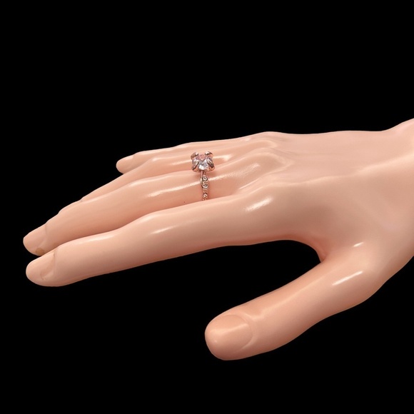 Rose Gold Solitaire Simulated Zircon Ring Fashion Dinner Cocktail Side Stones - Picture 3 of 10